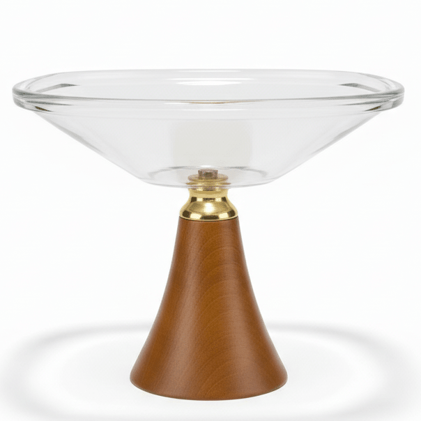 AKDC Wooden Base Footed Glass Fruit Bowl – Decorative Serving Centerpiece for Fruits Desserts & Table Display – 22 cm - Al Kabayel Discount CentreAKDC Wooden Base Footed Glass Fruit Bowl – Decorative Serving Centerpiece for Fruits Desserts & Table Display – 22 cmBowlsAKDCAl Kabayel Discount Centre