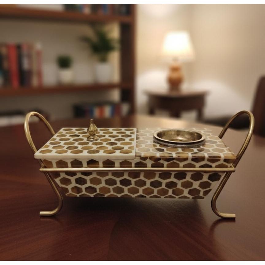 AKDC Wooden Incense Burner with Container & Metal Stand 34x15 cm – Premium Brown & Cream Aromatherapy Set for Living Room & Prayer Space - Al Kabayel Discount CentreAKDC Wooden Incense Burner with Container & Metal Stand 34x15 cm – Premium Brown & Cream Aromatherapy Set for Living Room & Prayer SpaceWooden Incense BurnerAKDCAl Kabayel Discount Centre