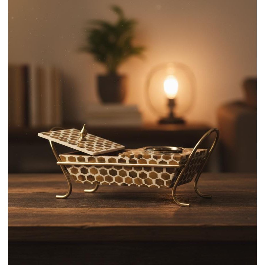 AKDC Wooden Incense Burner with Container & Metal Stand 34x15 cm – Premium Brown & Cream Aromatherapy Set for Living Room & Prayer Space - Al Kabayel Discount CentreAKDC Wooden Incense Burner with Container & Metal Stand 34x15 cm – Premium Brown & Cream Aromatherapy Set for Living Room & Prayer SpaceWooden Incense BurnerAKDCAl Kabayel Discount Centre