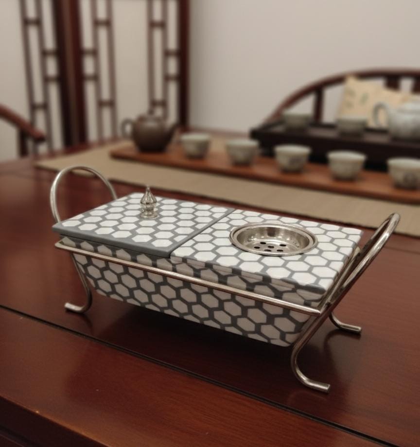 AKDC Wooden Incense Burner with Container & Metal Stand 34x15 cm – White & Gray Modern Handcrafted Aroma Diffuser for Home & Office - Al Kabayel Discount CentreAKDC Wooden Incense Burner with Container & Metal Stand 34x15 cm – White & Gray Modern Handcrafted Aroma Diffuser for Home & OfficeWooden Incense BurnerAKDCAl Kabayel Discount Centre