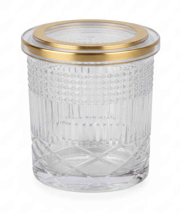 Alhoora Designer Round Airtight Acrylic Storage Canister – Transparent Body with Unique Decorative Pattern, Compact Size 500 ml - Al Kabayel Discount CentreAlhoora Designer Round Airtight Acrylic Storage Canister – Transparent Body with Unique Decorative Pattern, Compact Size 500 mlJars & Food SaversALHOORAAl Kabayel Discount Centre