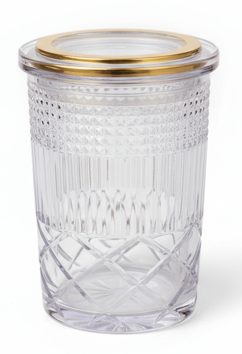 Alhoora Designer Round Airtight Acrylic Storage Canister – Transparent Body with Unique Decorative Pattern, Medium Capacity 800 ml - Al Kabayel Discount CentreAlhoora Designer Round Airtight Acrylic Storage Canister – Transparent Body with Unique Decorative Pattern, Medium Capacity 800 mlJars & Food SaversALHOORAAl Kabayel Discount Centre