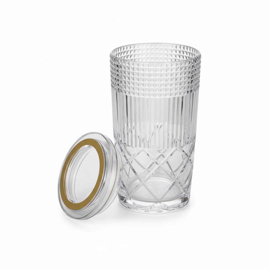 Alhoora Designer Round Airtight Acrylic Storage Canister – Transparent Body with Unique Decorative Pattern, Medium Capacity 800 ml - Al Kabayel Discount CentreAlhoora Designer Round Airtight Acrylic Storage Canister – Transparent Body with Unique Decorative Pattern, Medium Capacity 800 mlJars & Food SaversALHOORAAl Kabayel Discount Centre