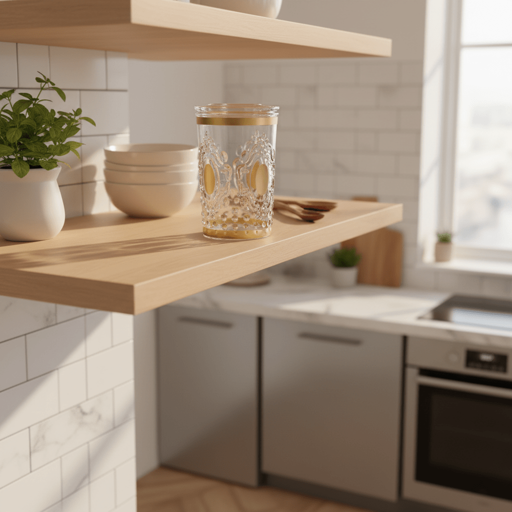 Alhoora Luxury Round Airtight Acrylic Storage Canister – Transparent Body with Elegant Golden Decorative Design, 1000 ml - Al Kabayel Discount CentreAlhoora Luxury Round Airtight Acrylic Storage Canister – Transparent Body with Elegant Golden Decorative Design, 1000 mlJars & Food SaversALHOORAAl Kabayel Discount Centre