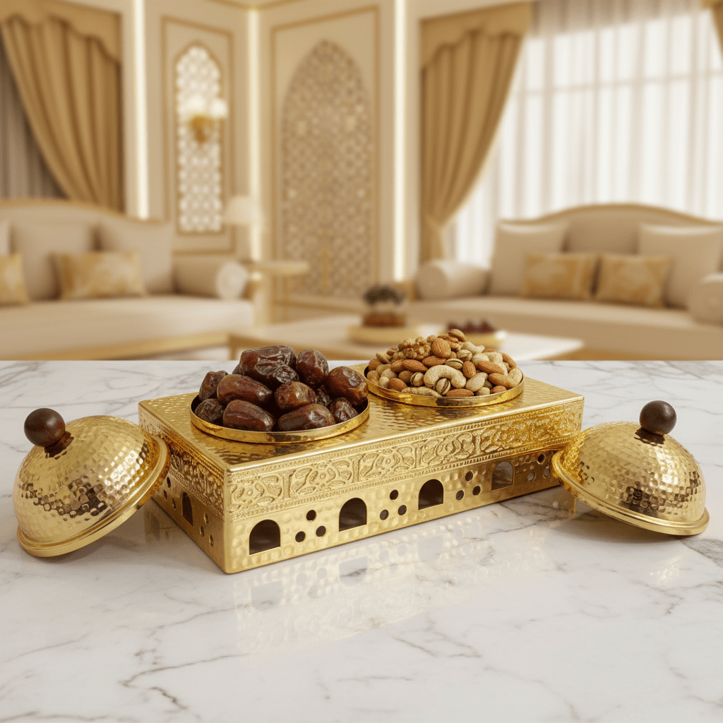 Almarjan 2 - Piece Gold Candy Bowl Set with Metal Stand – Decorative Serving Set for Dry Fruits, Nuts & Sweets – 12.5 × 33 × 17 cm - Al Kabayel Discount CentreAlmarjan 2 - Piece Gold Candy Bowl Set with Metal Stand – Decorative Serving Set for Dry Fruits, Nuts & Sweets – 12.5 × 33 × 17 cmJars & Food SaversALMARJANAl Kabayel Discount Centre