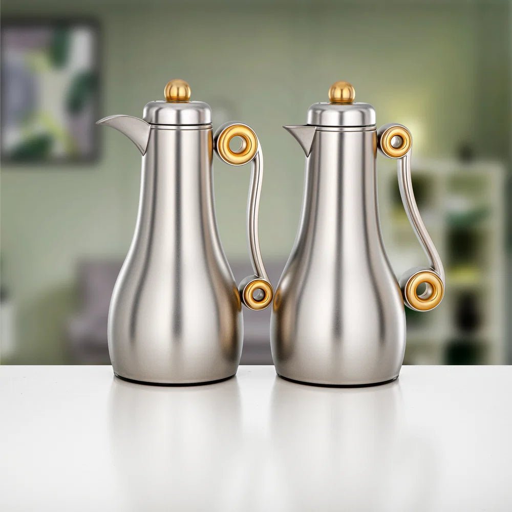 Almarjan 2 Pieces Vacuum Flask Set, Matt Nickel & Matt Gold - Al Kabayel Discount CentreAlmarjan 2 Pieces Vacuum Flask Set, Matt Nickel & Matt GoldThermosALMARJANAl Kabayel Discount Centre