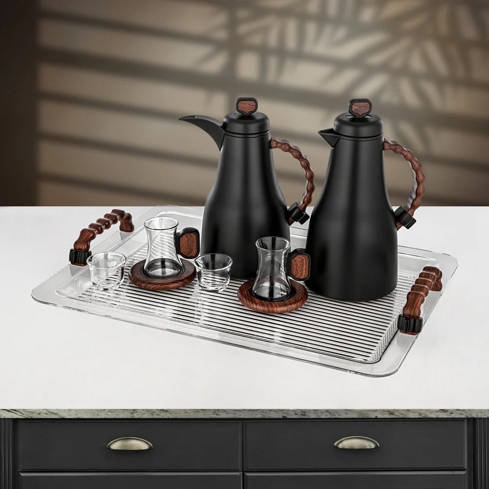 Almarjan 21 Pieces Tea & Coffee Set, Black & Dark Wood - Al Kabayel Discount CentreAlmarjan 21 Pieces Tea & Coffee Set, Black & Dark WoodTea SetsALMARJANAl Kabayel Discount Centre
