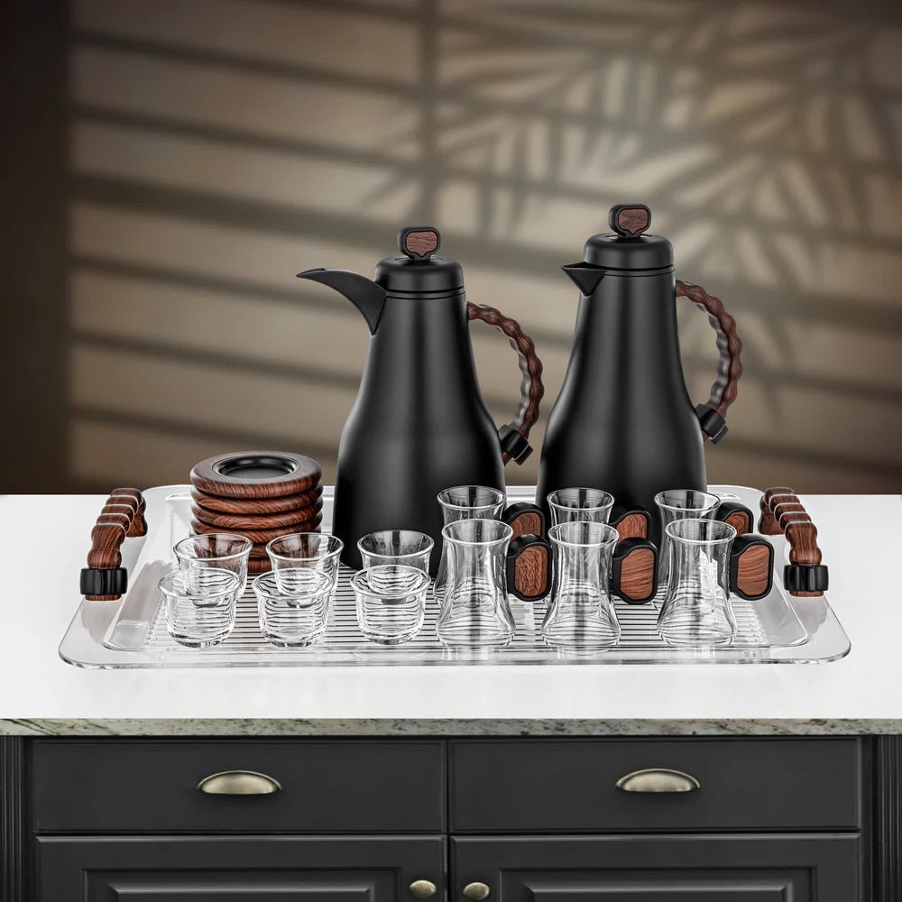 Almarjan 21 Pieces Tea & Coffee Set, Black & Dark Wood - Al Kabayel Discount CentreAlmarjan 21 Pieces Tea & Coffee Set, Black & Dark WoodTea SetsALMARJANAl Kabayel Discount Centre