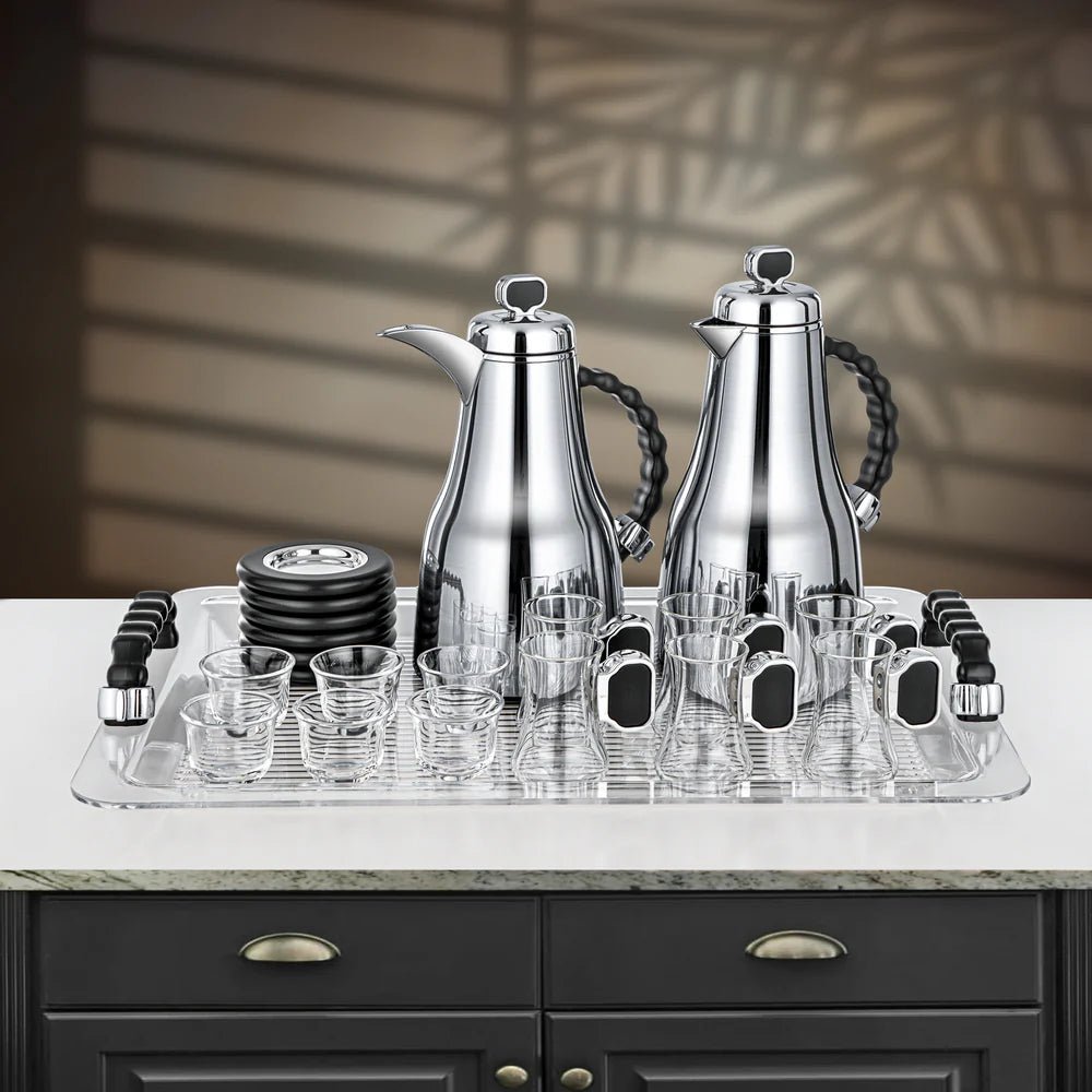 Almarjan 21 Pieces Tea & Coffee Set, Brushed Silver & Black - Al Kabayel Discount CentreAlmarjan 21 Pieces Tea & Coffee Set, Brushed Silver & BlackTea SetsALMARJANAl Kabayel Discount Centre