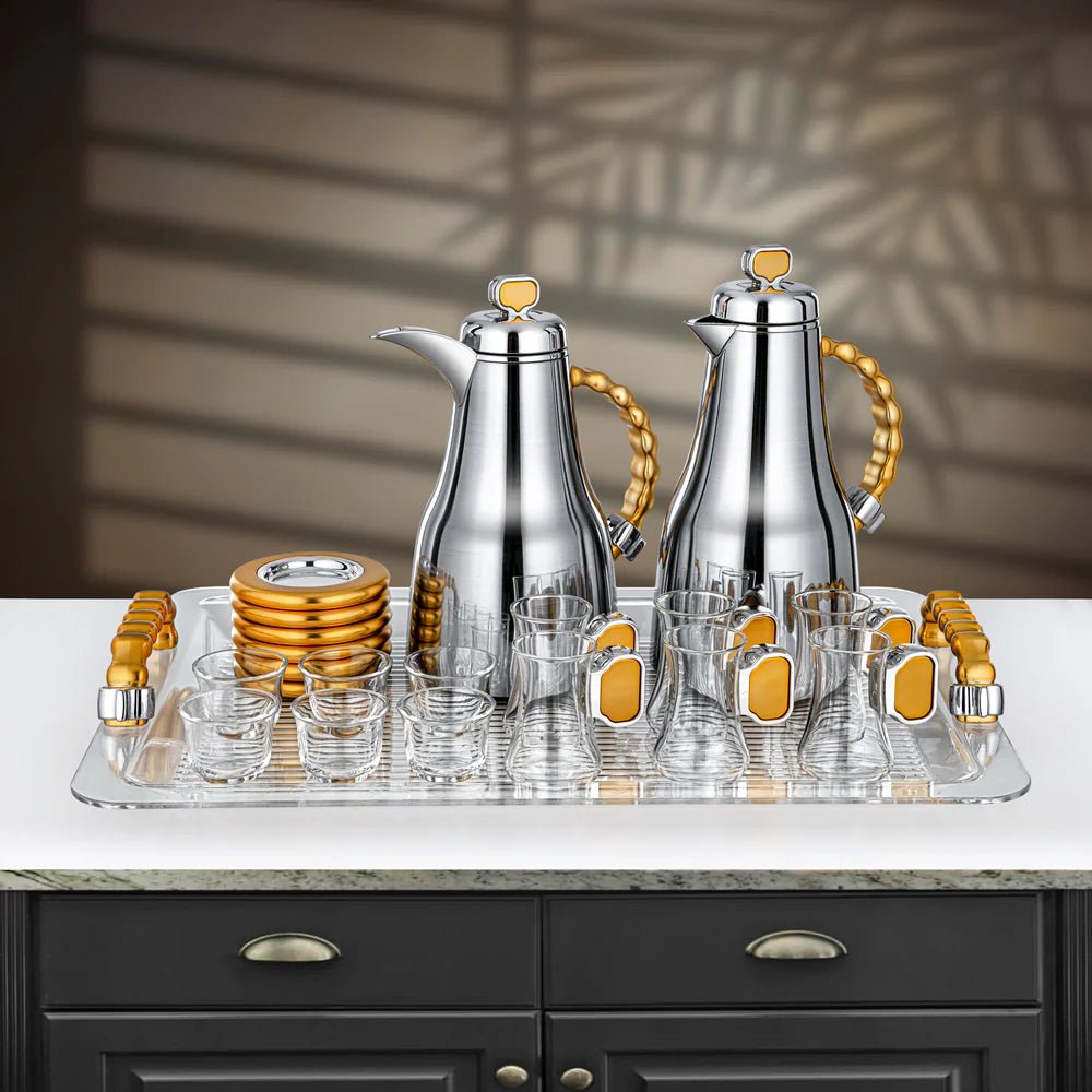 Almarjan 21 Pieces Tea & Coffee Set, Brushed Silver & Matt Gold - Al Kabayel Discount CentreAlmarjan 21 Pieces Tea & Coffee Set, Brushed Silver & Matt GoldTea SetsALMARJANAl Kabayel Discount Centre
