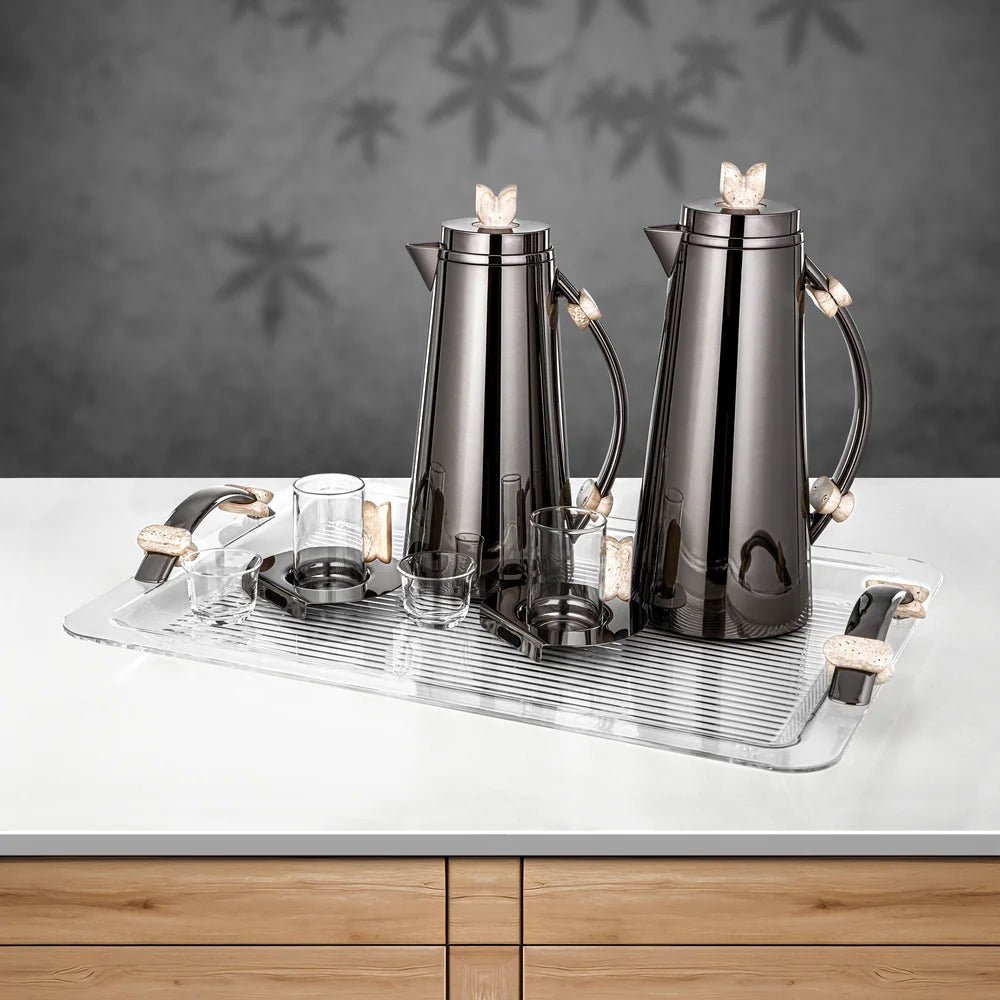 Almarjan 21 Pieces Tea & Coffee Set, Gun Black & Travertine Marble - Al Kabayel Discount CentreAlmarjan 21 Pieces Tea & Coffee Set, Gun Black & Travertine MarbleTea SetsALMARJANAl Kabayel Discount Centre