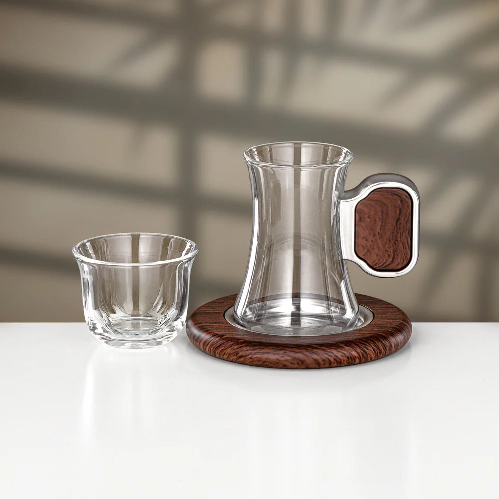 Almarjan 21 Pieces Tea & Coffee Set, Matt Nickel & Dark Wood - Al Kabayel Discount CentreAlmarjan 21 Pieces Tea & Coffee Set, Matt Nickel & Dark WoodTea SetsALMARJANAl Kabayel Discount Centre