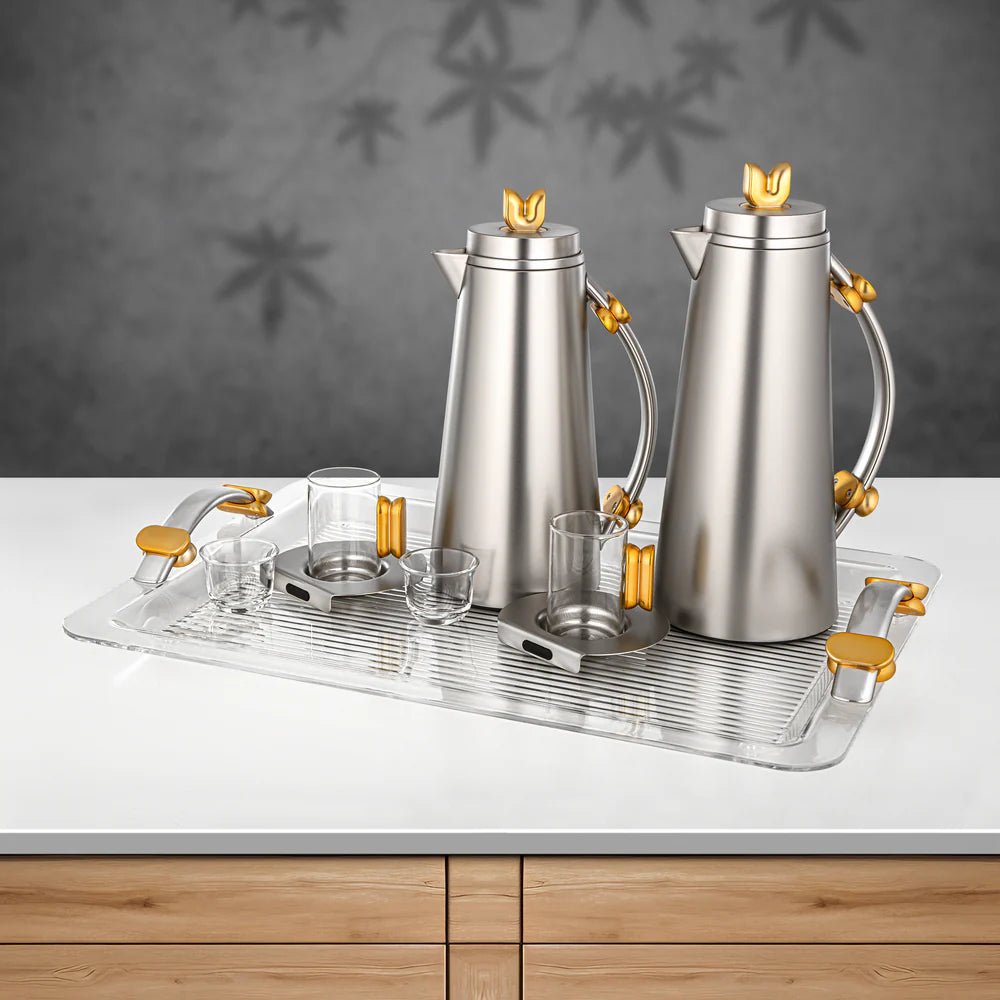 Almarjan 21 Pieces Tea & Coffee Set, Matt Nickel & Matt Gold - Al Kabayel Discount CentreAlmarjan 21 Pieces Tea & Coffee Set, Matt Nickel & Matt GoldTea SetsALMARJANAl Kabayel Discount Centre
