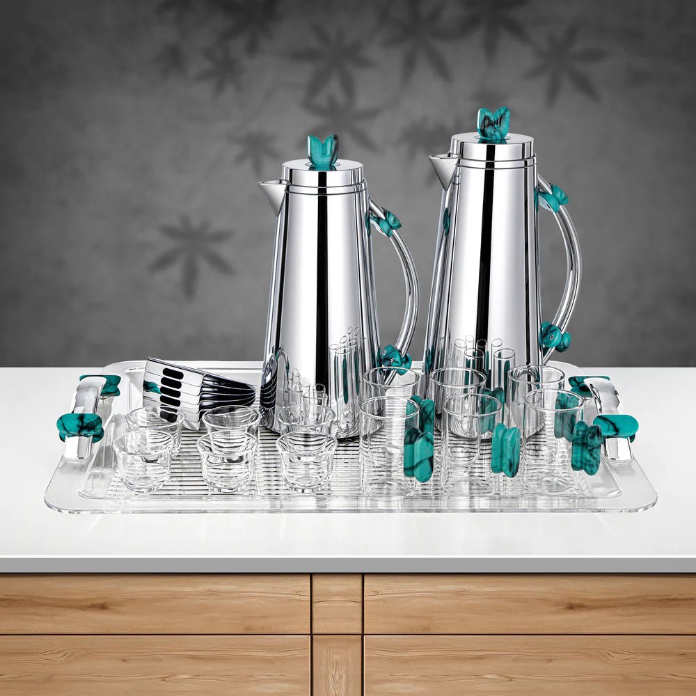 Almarjan 21 Pieces Tea & Coffee Set, Silver & Tiffany Marble - Al Kabayel Discount CentreAlmarjan 21 Pieces Tea & Coffee Set, Silver & Tiffany MarbleTea SetsALMARJANAl Kabayel Discount Centre