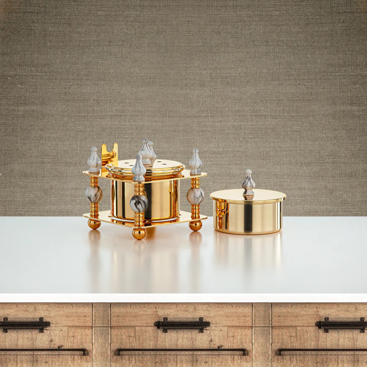 Almarjan 2pc Incense Burner Set, Durable Metal Body, Gold, HM4114 - S - Al Kabayel Discount CentreAlmarjan 2pc Incense Burner Set, Durable Metal Body, Gold, HM4114 - SHome Décor AccentsALMARJANAl Kabayel Discount Centre