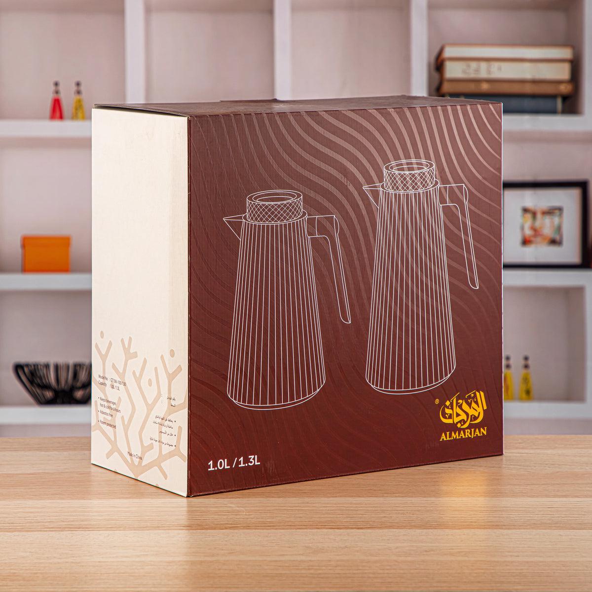 Almarjan 2pcs Vaccum Flask 1L+1.3L, Keeps Tea & Coffee Hot & Cold for 8hr, White/Orange - Al Kabayel Discount CentreAlmarjan 2pcs Vaccum Flask 1L+1.3L, Keeps Tea & Coffee Hot & Cold for 8hr, White/OrangeThermosALMARJANAl Kabayel Discount Centre