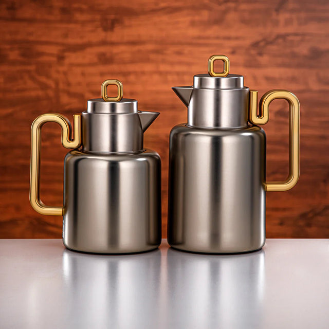 Almarjan 2pcs Vacuum flask Set 0.5 liter + 1 liter Matt nickel & matt gold (FG815 - 050/100 MNI/MG) - Al Kabayel Discount CentreAlmarjan 2pcs Vacuum flask Set 0.5 liter + 1 liter Matt nickel & matt gold (FG815 - 050/100 MNI/MG)ThermosALMARJANAl Kabayel Discount Centre