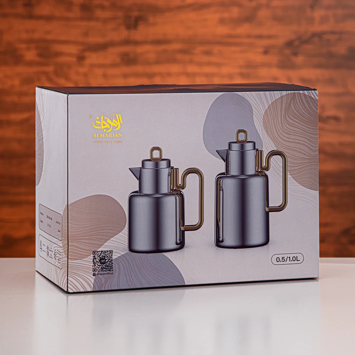 Almarjan 2pcs Vacuum flask Set 0.5 liter + 1 liter silver & matt gold (FG815 - 050/100 MC/MG) - Al Kabayel Discount CentreAlmarjan 2pcs Vacuum flask Set 0.5 liter + 1 liter silver & matt gold (FG815 - 050/100 MC/MG)ThermosALMARJANAl Kabayel Discount Centre