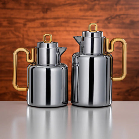 Almarjan 2pcs Vacuum flask Set 0.5 liter + 1 liter silver & matt gold (FG815 - 050/100 MC/MG) - Al Kabayel Discount CentreAlmarjan 2pcs Vacuum flask Set 0.5 liter + 1 liter silver & matt gold (FG815 - 050/100 MC/MG)ThermosALMARJANAl Kabayel Discount Centre