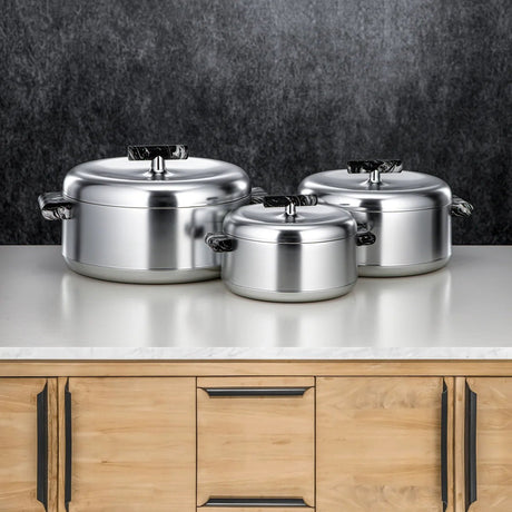 Almarjan 3 - Piece ABS Hot Pot Set – Matt Silver & Black Marble Finish, 1L + 2.5L + 3L Thermal Casseroles - Al Kabayel Discount CentreAlmarjan 3 - Piece ABS Hot Pot Set – Matt Silver & Black Marble Finish, 1L + 2.5L + 3L Thermal CasserolesCasserolesALMARJANAl Kabayel Discount Centre