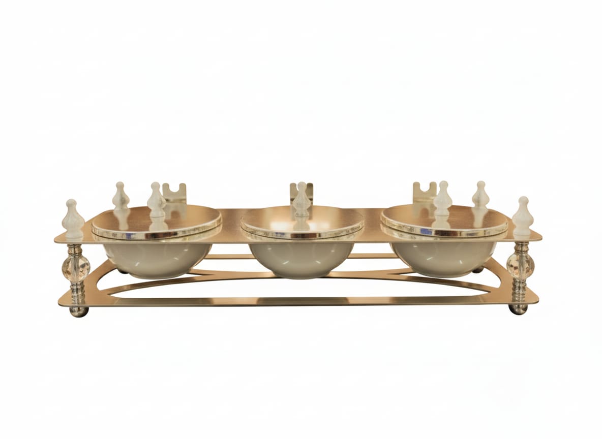 ALMARJAN 3 - Piece Ceramic Candy Pot Set with Elegant Silver Metal Holder – White & Silver Decorative Serving Dish for Sweets, Dry Fruits, and Snacks – Luxury Table Decor 43x15x11 cm - Al Kabayel Discount CentreALMARJAN 3 - Piece Ceramic Candy Pot Set with Elegant Silver Metal Holder – White & Silver Decorative Serving Dish for Sweets, Dry Fruits, and Snacks – Luxury Table Decor 43x15x11 cmJars & Food SaversALMARJANAl Kabayel Discount Centre