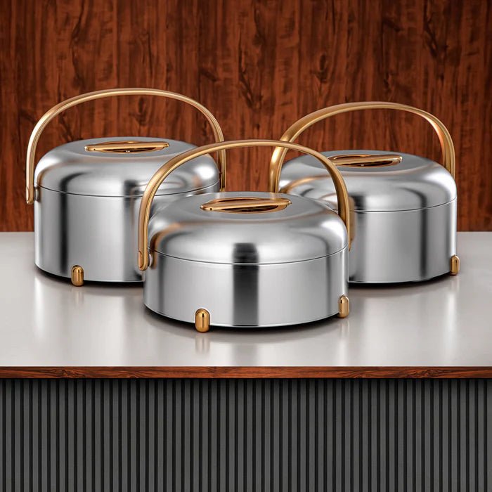 Almarjan 3 - Piece Premium Hot Pot Set – Matte Silver & Matte Gold Luxury Edition (2.5L / 3.5L / 4.5L) - Al Kabayel Discount CentreAlmarjan 3 - Piece Premium Hot Pot Set – Matte Silver & Matte Gold Luxury Edition (2.5L / 3.5L / 4.5L)CasserolesALMARJANAl Kabayel Discount Centre