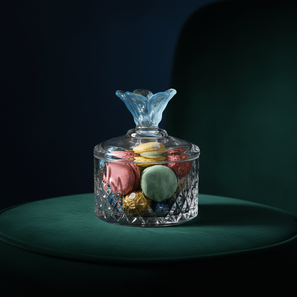 Almarjan Decorative Diamond - Cut Glass Candy Bowl with Blue Flower Design Lid for Gifting & Serving – 10 × 10 cm - Al Kabayel Discount CentreAlmarjan Decorative Diamond - Cut Glass Candy Bowl with Blue Flower Design Lid for Gifting & Serving – 10 × 10 cmJars & Food SaversALMARJANAl Kabayel Discount Centre