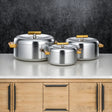 Almarjan Deluxe 3 - Piece Hot Pot Set – Matt Silver & Gold Finish, Premium Thermal Casserole Collection - Al Kabayel Discount CentreAlmarjan Deluxe 3 - Piece Hot Pot Set – Matt Silver & Gold Finish, Premium Thermal Casserole CollectionCasserolesALMARJANAl Kabayel Discount Centre