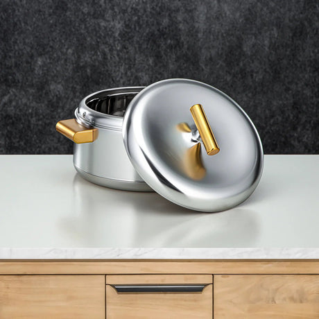 Almarjan Deluxe 3 - Piece Hot Pot Set – Matt Silver & Gold Finish, Premium Thermal Casserole Collection - Al Kabayel Discount CentreAlmarjan Deluxe 3 - Piece Hot Pot Set – Matt Silver & Gold Finish, Premium Thermal Casserole CollectionCasserolesALMARJANAl Kabayel Discount Centre