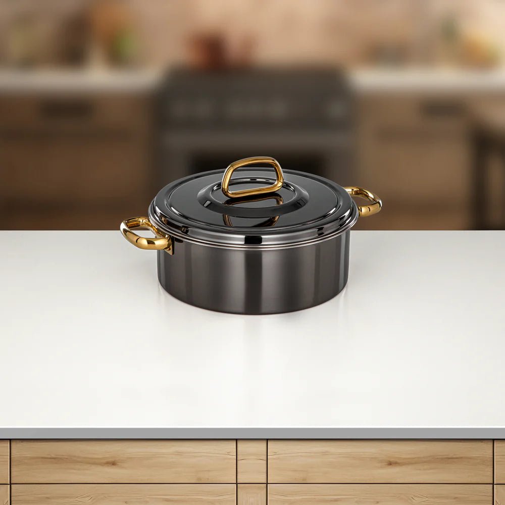 Almarjan Diana Hot Pot 25 cm Gun Black & Gold - Al Kabayel Discount CentreAlmarjan Diana Hot Pot 25 cm Gun Black & GoldCasserolesALMARJANAl Kabayel Discount Centre