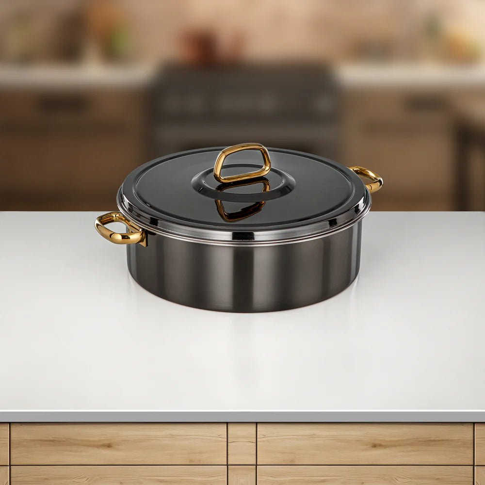 Almarjan Diana Hot Pot 30 cm Gun Black & Gold - Al Kabayel Discount CentreAlmarjan Diana Hot Pot 30 cm Gun Black & GoldCasserolesALMARJANAl Kabayel Discount Centre