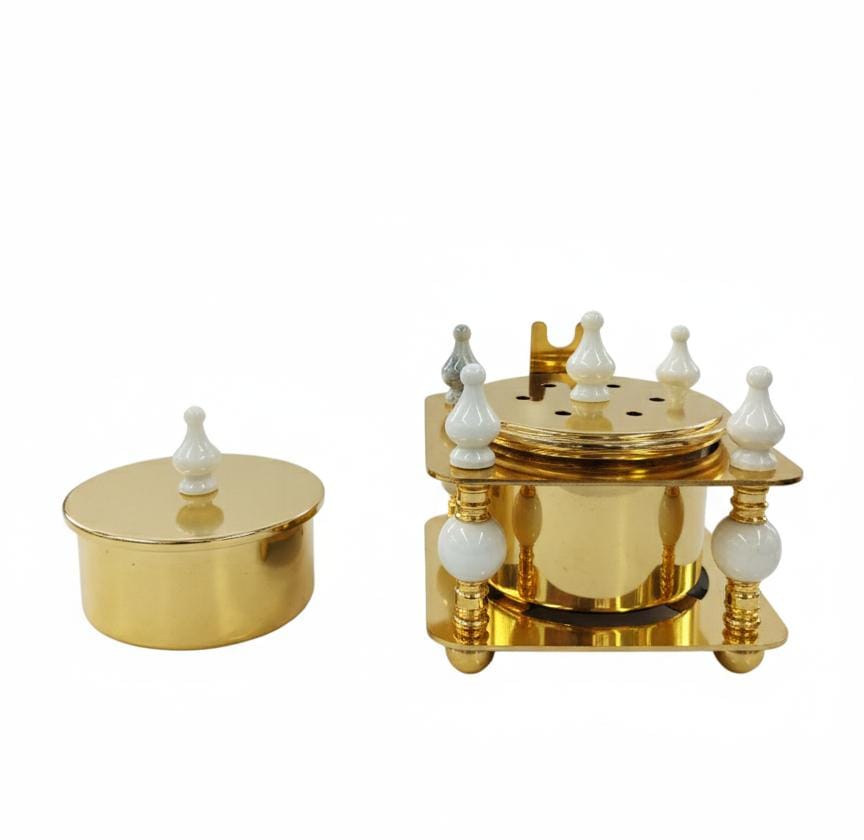 ALMARJAN Elegant Ceramic Incense Burner with Matching Container – White and Gold Decorative Aroma Holder for Home Fragrance, Meditation, and Gift Use 13x10 cm - Al Kabayel Discount CentreALMARJAN Elegant Ceramic Incense Burner with Matching Container – White and Gold Decorative Aroma Holder for Home Fragrance, Meditation, and Gift Use 13x10 cmCrystal Incense BurnerALMARJANAl Kabayel Discount Centre