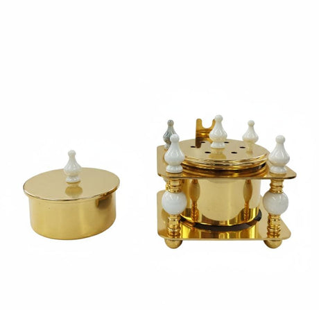 ALMARJAN Elegant Ceramic Incense Burner with Matching Container – White and Gold Decorative Aroma Holder for Home Fragrance, Meditation, and Gift Use 13x10 cm - Al Kabayel Discount CentreALMARJAN Elegant Ceramic Incense Burner with Matching Container – White and Gold Decorative Aroma Holder for Home Fragrance, Meditation, and Gift Use 13x10 cmCrystal Incense BurnerALMARJANAl Kabayel Discount Centre