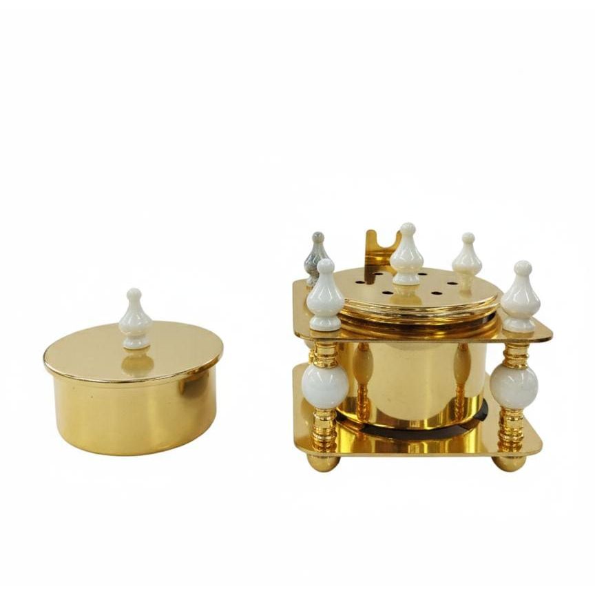 ALMARJAN Elegant Ceramic Incense Burner with Matching Container – White and Gold Decorative Aroma Holder for Home Fragrance, Meditation, and Gift Use 13x10 cm - Al Kabayel Discount CentreALMARJAN Elegant Ceramic Incense Burner with Matching Container – White and Gold Decorative Aroma Holder for Home Fragrance, Meditation, and Gift Use 13x10 cmCrystal Incense BurnerALMARJANAl Kabayel Discount Centre