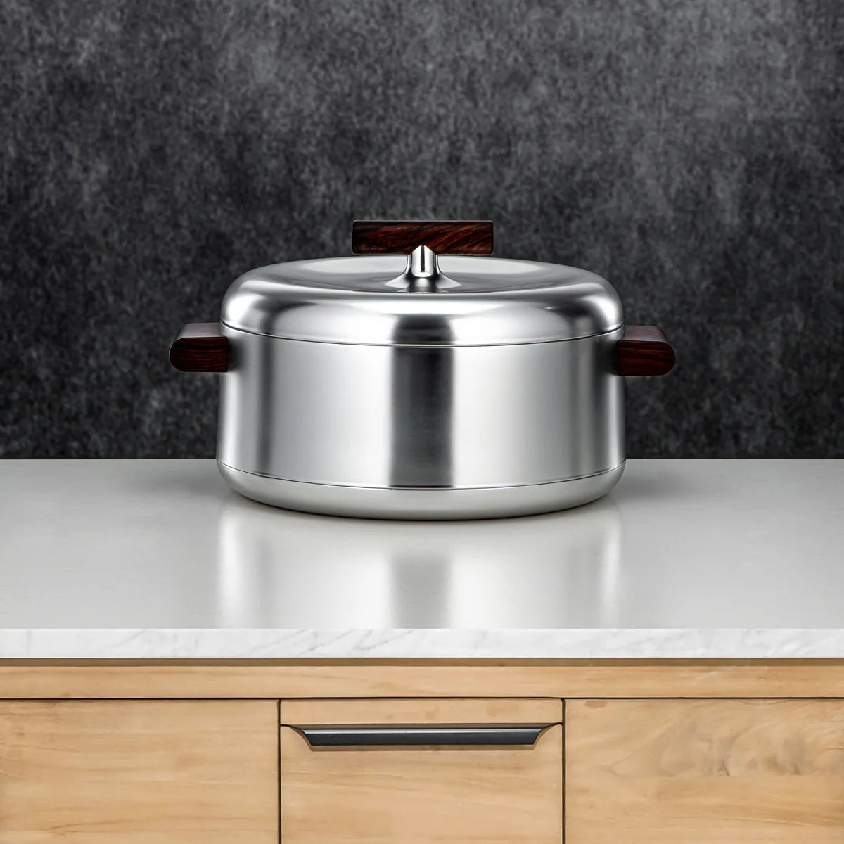 Almarjan Elegant Hot Pot Set of 3 – Matt Silver with Dark Wood Design, 1L + 2.5L + 3L Food Serving Pots - Al Kabayel Discount CentreAlmarjan Elegant Hot Pot Set of 3 – Matt Silver with Dark Wood Design, 1L + 2.5L + 3L Food Serving PotsCasserolesALMARJANAl Kabayel Discount Centre