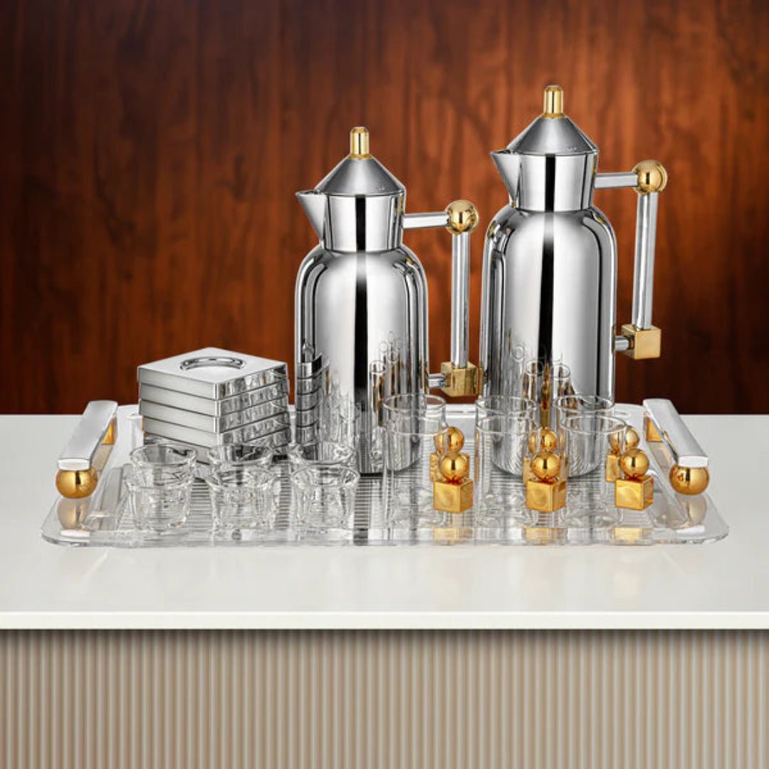 Almarjan Elegant Silver & Gold 21 - Piece Tea and Coffee Serving Collection for Modern and Classic Tables - Al Kabayel Discount CentreAlmarjan Elegant Silver & Gold 21 - Piece Tea and Coffee Serving Collection for Modern and Classic TablesTea SetsALMARJANAl Kabayel Discount Centre