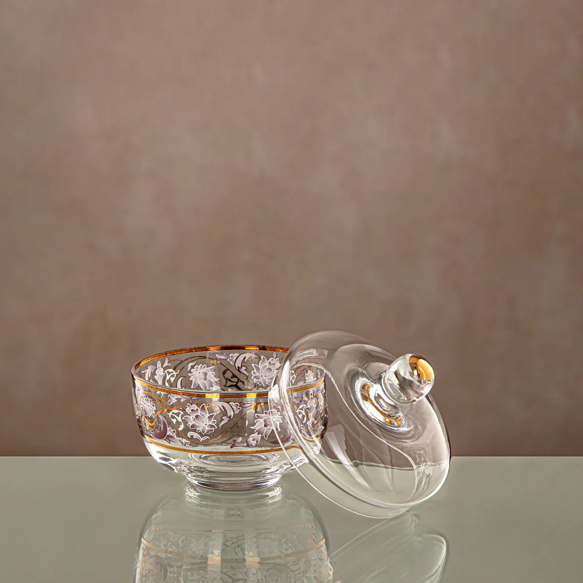 Almarjan Glass Sugar Pot with Lid 200ml, Clear & Golden Pattern - Al Kabayel Discount CentreAlmarjan Glass Sugar Pot with Lid 200ml, Clear & Golden PatternJars & Food SaversALMARJANAl Kabayel Discount Centre