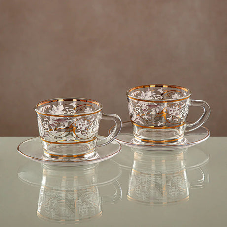 ALMARJAN Harir 12pcs Tea/Coffee Set (6pcs Cup 100ml, 6pcs Saucer), Floral Design with Golden Border - Al Kabayel Discount CentreALMARJAN Harir 12pcs Tea/Coffee Set (6pcs Cup 100ml, 6pcs Saucer), Floral Design with Golden BorderTea SetsALMARJANAl Kabayel Discount Centre