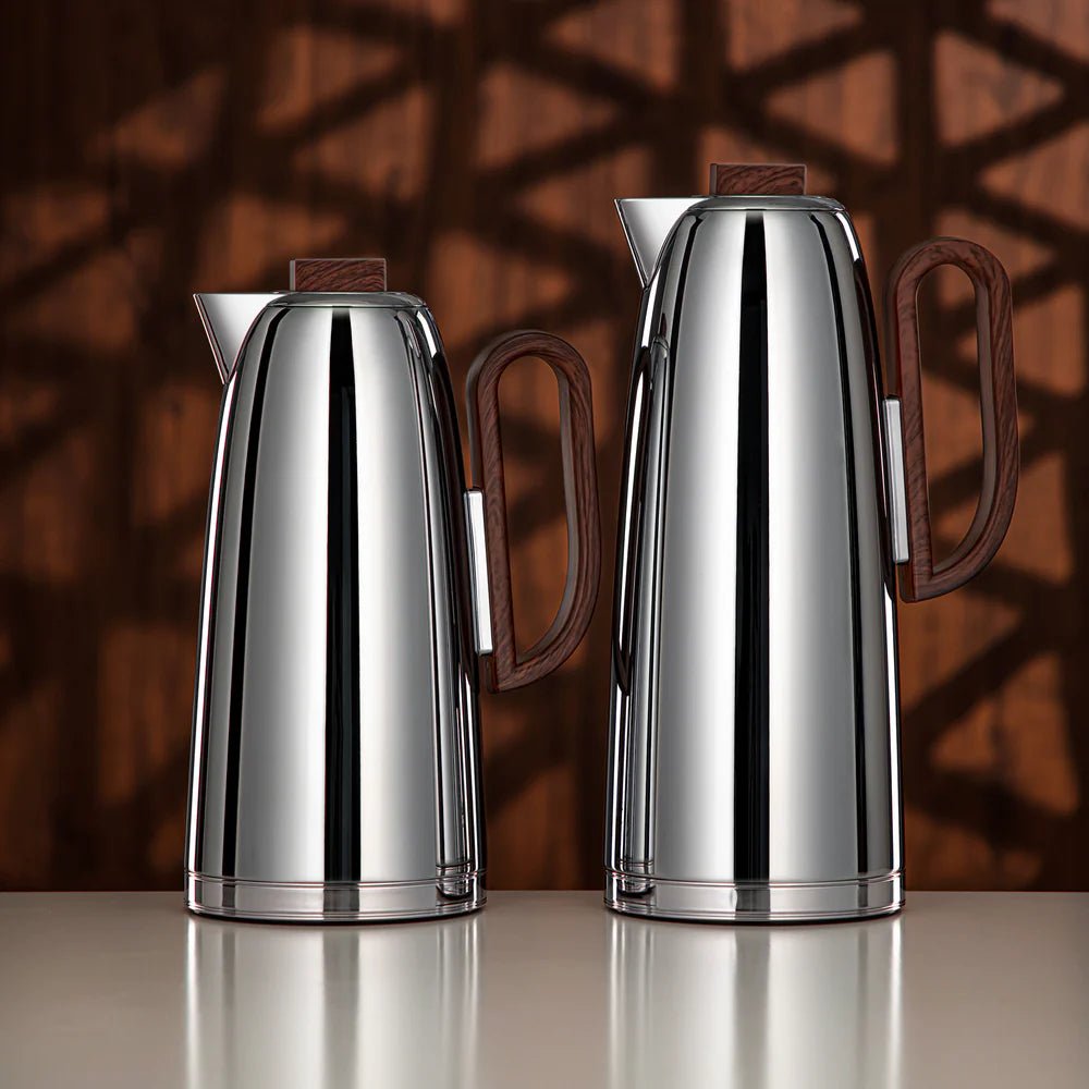 Almarjan Insulated Flask Combo 0.7L & 1L – Silver Body with Dark Wood Detailing - Al Kabayel Discount CentreAlmarjan Insulated Flask Combo 0.7L & 1L – Silver Body with Dark Wood DetailingThermosAKDCAl Kabayel Discount Centre