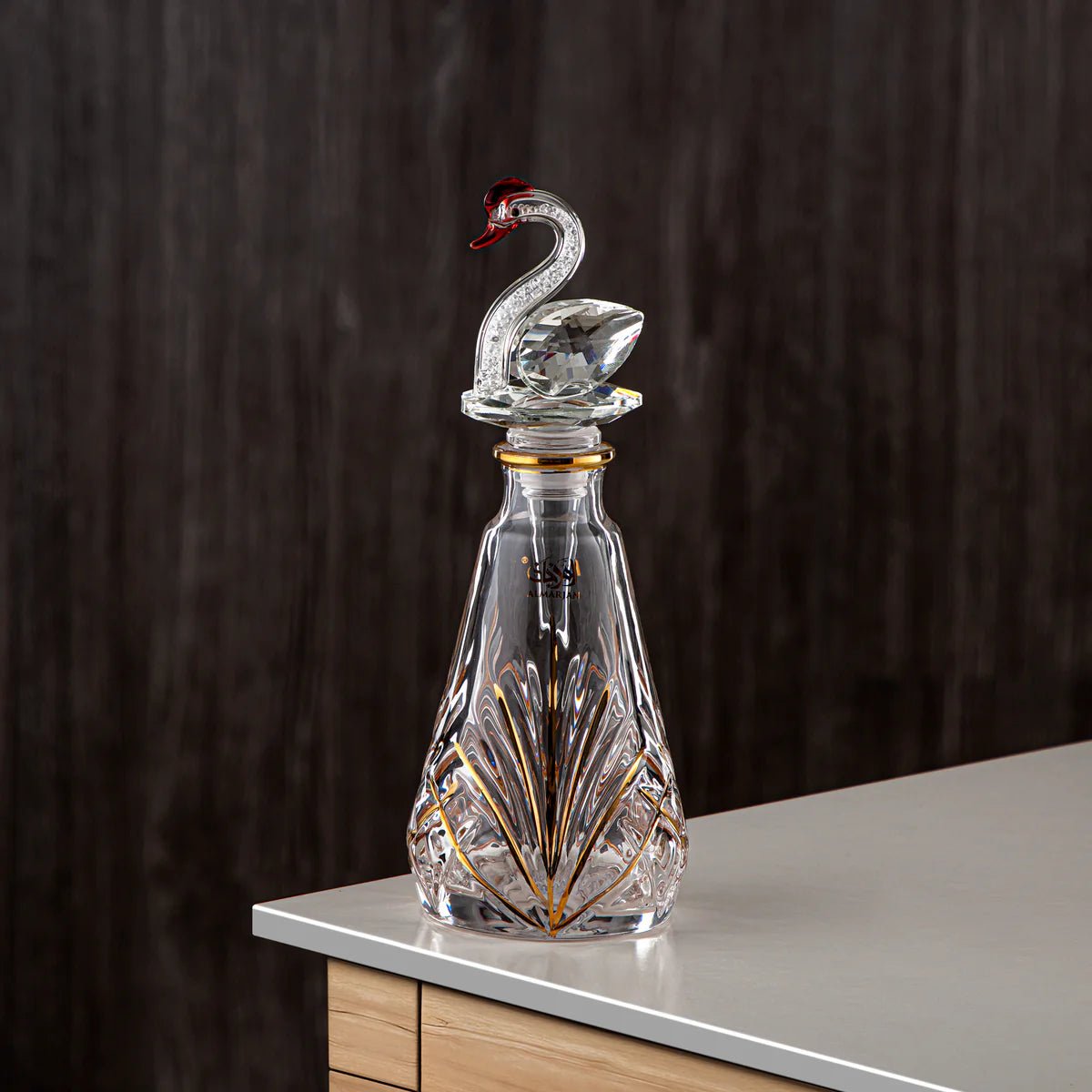 Almarjan Perfume Bottle 200ML (VR - D30 - 4 - Golden) - Glass with Swan Knob - Al Kabayel Discount CentreAlmarjan Perfume Bottle 200ML (VR - D30 - 4 - Golden) - Glass with Swan KnobHome Décor AccentsALMARJANAl Kabayel Discount Centre