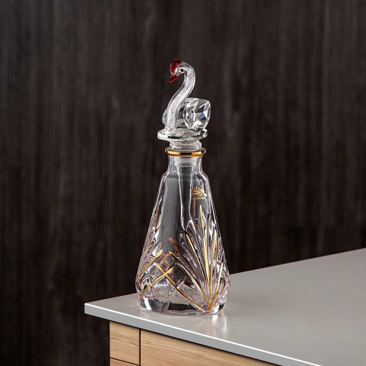 Almarjan Perfume Bottle 200ML (VR - D30 - 4 - Golden) - Glass with Swan Knob - Al Kabayel Discount CentreAlmarjan Perfume Bottle 200ML (VR - D30 - 4 - Golden) - Glass with Swan KnobHome Décor AccentsALMARJANAl Kabayel Discount Centre