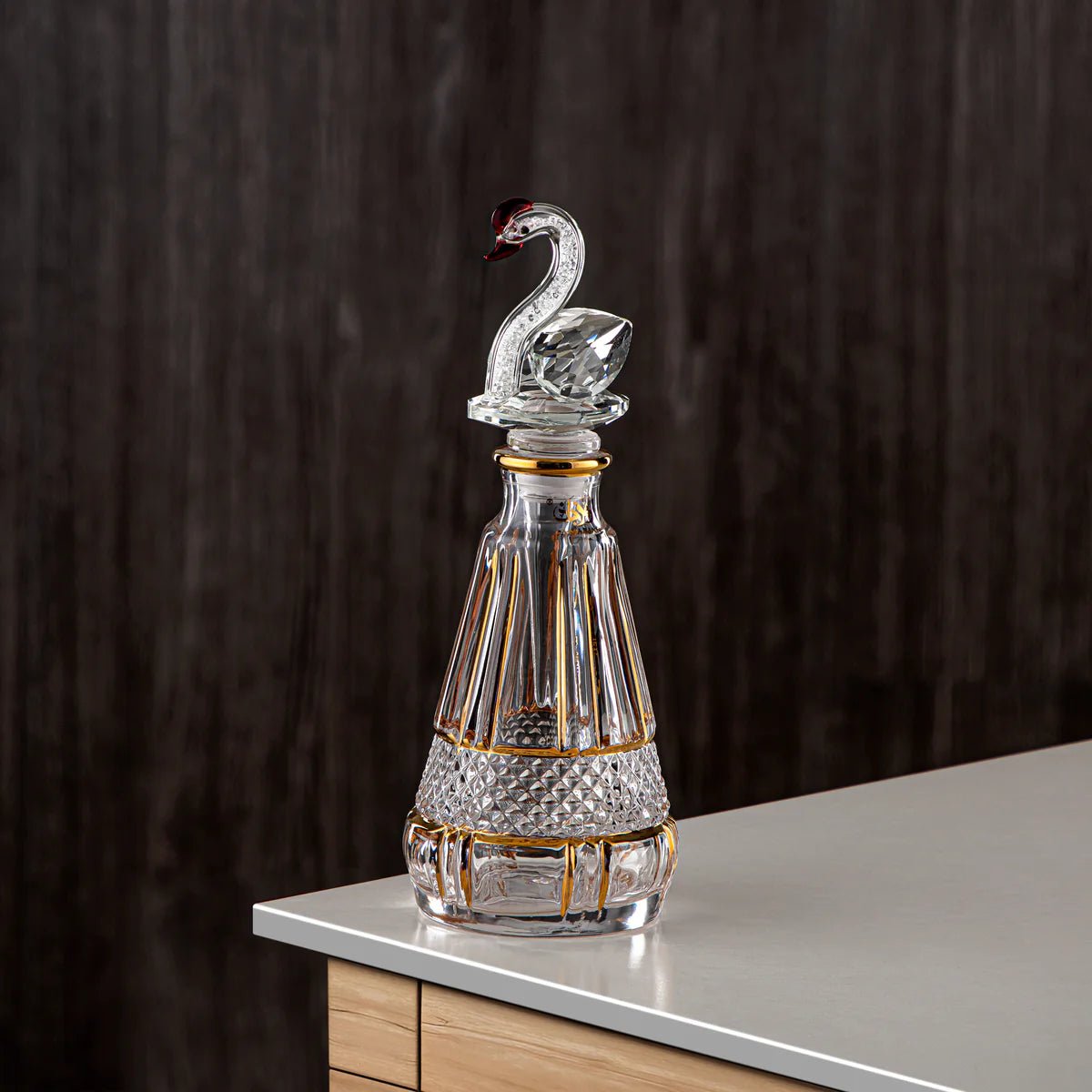 Almarjan Perfume Bottle 200ML (VR - D41 - 4 - Golden) - Glass with Swan Knob - Al Kabayel Discount CentreAlmarjan Perfume Bottle 200ML (VR - D41 - 4 - Golden) - Glass with Swan KnobHome Décor AccentsALMARJANAl Kabayel Discount Centre
