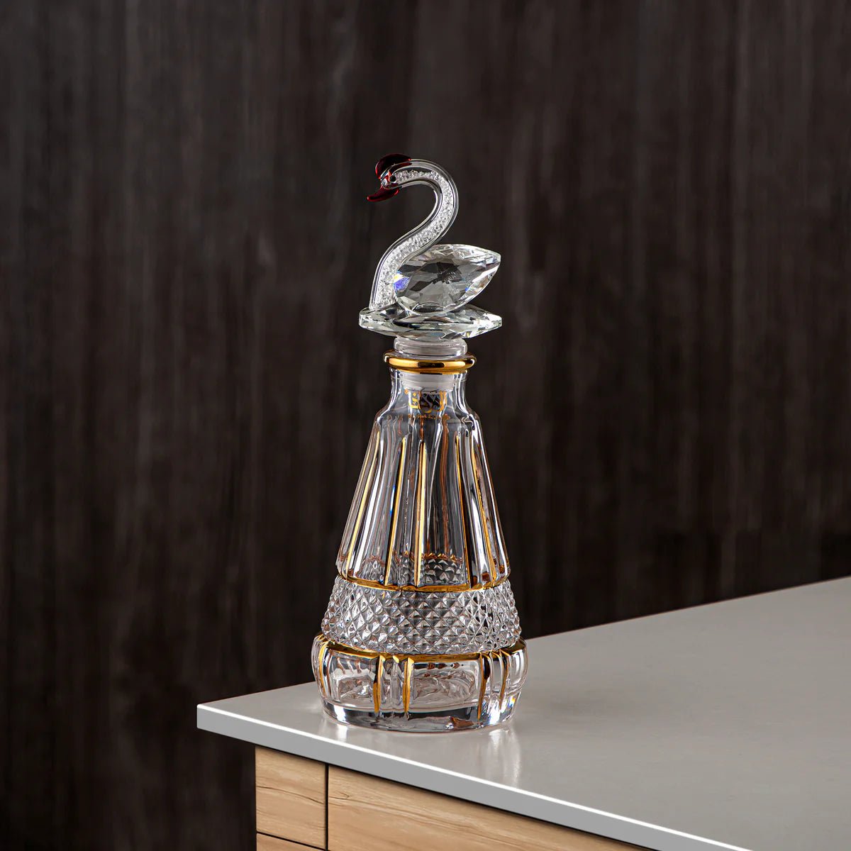 Almarjan Perfume Bottle 200ML (VR - D41 - 4 - Golden) - Glass with Swan Knob - Al Kabayel Discount CentreAlmarjan Perfume Bottle 200ML (VR - D41 - 4 - Golden) - Glass with Swan KnobHome Décor AccentsALMARJANAl Kabayel Discount Centre