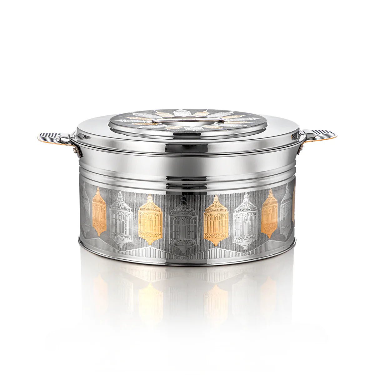 ALMARJAN Round Hotpot 9 Litre Shaharzad, Silver/Gold - Al Kabayel Discount CentreALMARJAN Round Hotpot 9 Litre Shaharzad, Silver/GoldCasseroles & Stock PotsAl Kabayel Discount CentreAl Kabayel Discount Centre