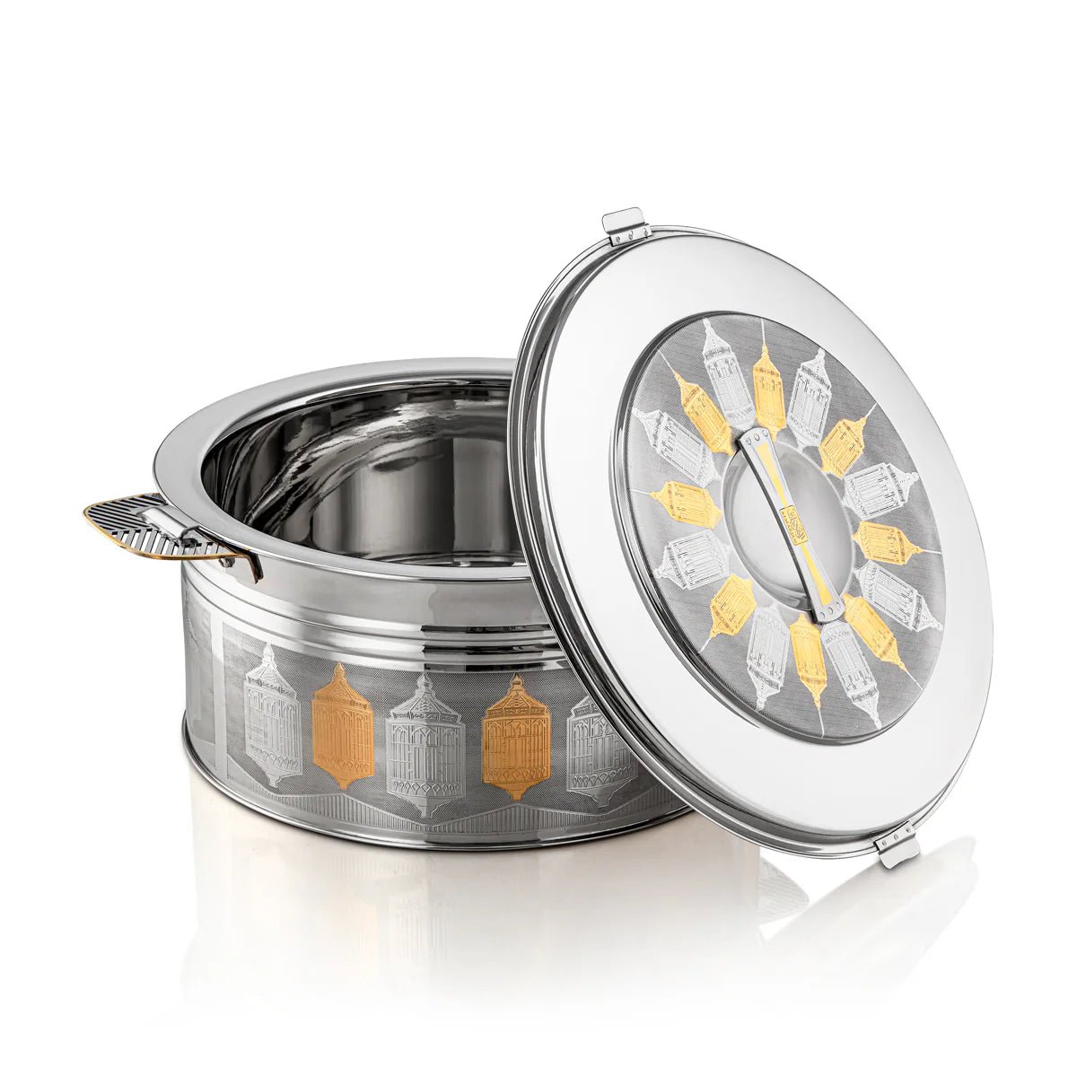 ALMARJAN Round Hotpot 9 Litre Shaharzad, Silver/Gold - Al Kabayel Discount CentreALMARJAN Round Hotpot 9 Litre Shaharzad, Silver/GoldCasseroles & Stock PotsAl Kabayel Discount CentreAl Kabayel Discount Centre