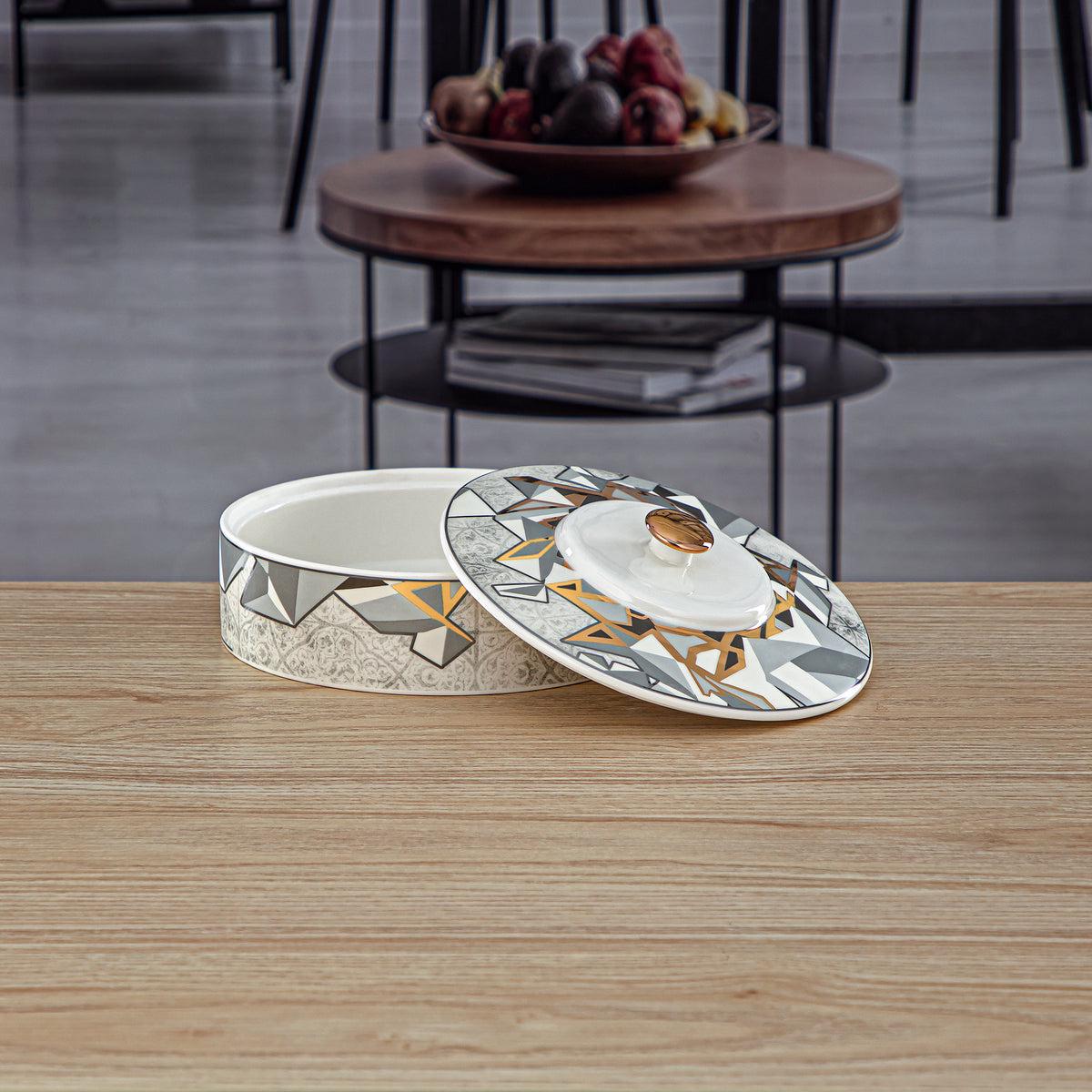 Almarjan Round Porcelain Date Bowl with Lid 18cm*18cm*7cm, Multicolor - Al Kabayel Discount CentreAlmarjan Round Porcelain Date Bowl with Lid 18cm*18cm*7cm, MulticolorBowlsALMARJANAl Kabayel Discount Centre