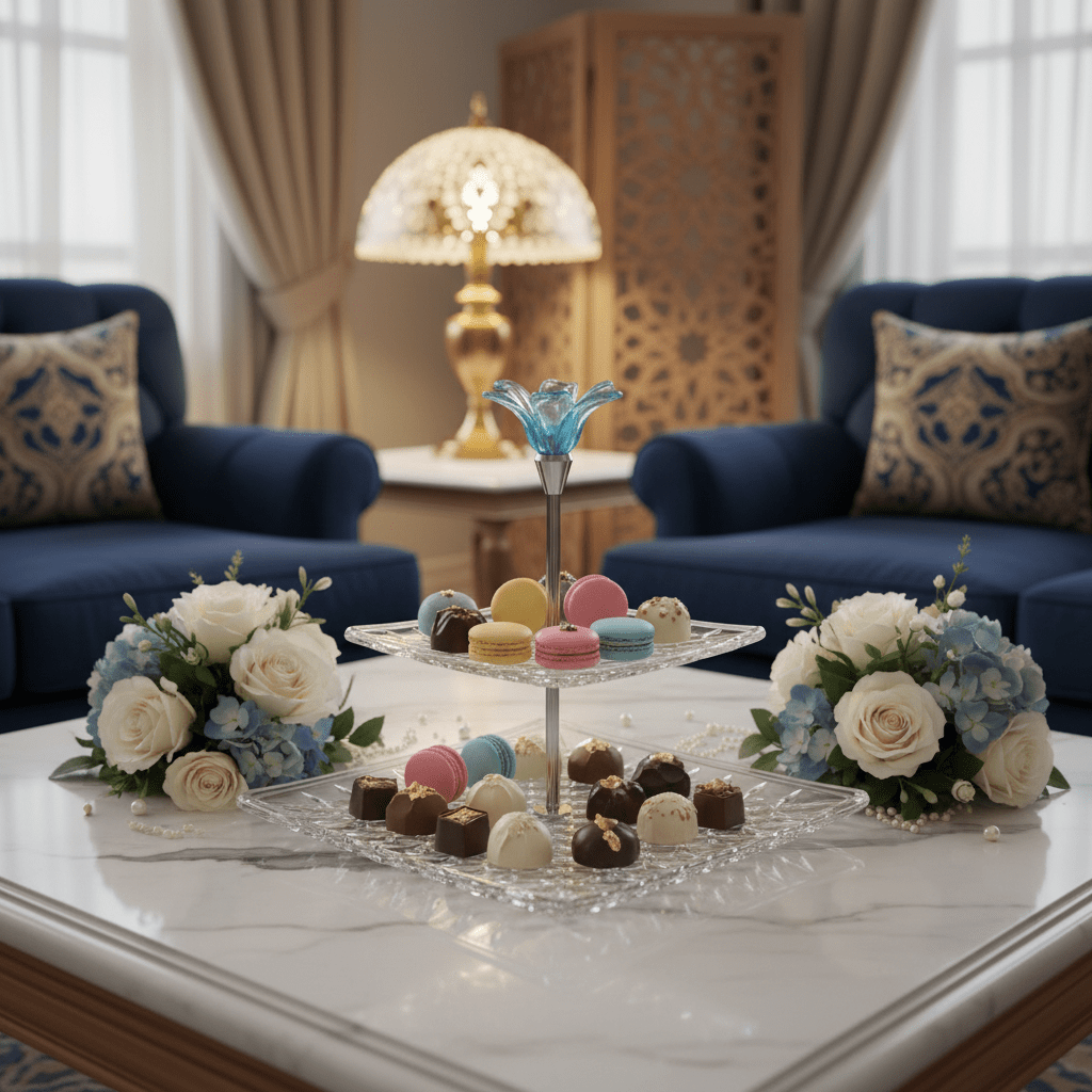 Almarjan Square 2 - Tier Diamond - Cut Glass Candy Tray with Blue Floral Design for Party & Event Serving – 17 × 28 × 25 cm - Al Kabayel Discount CentreAlmarjan Square 2 - Tier Diamond - Cut Glass Candy Tray with Blue Floral Design for Party & Event Serving – 17 × 28 × 25 cmServing TraysALMARJANAl Kabayel Discount Centre