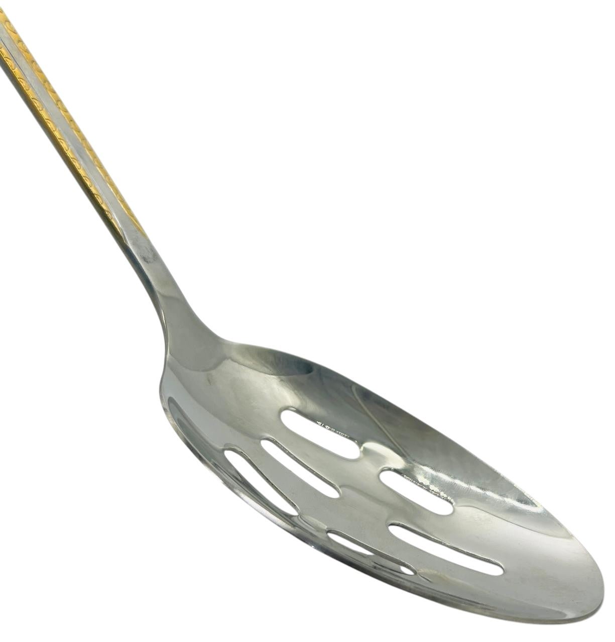 Almarjan Stainless Steel Slotted Spoon 36cm*7cm, Silver/Gold, CUT0010247 - Al Kabayel Discount CentreAlmarjan Stainless Steel Slotted Spoon 36cm*7cm, Silver/Gold, CUT0010247Cookware AccessoriesALMARJANAl Kabayel Discount Centre