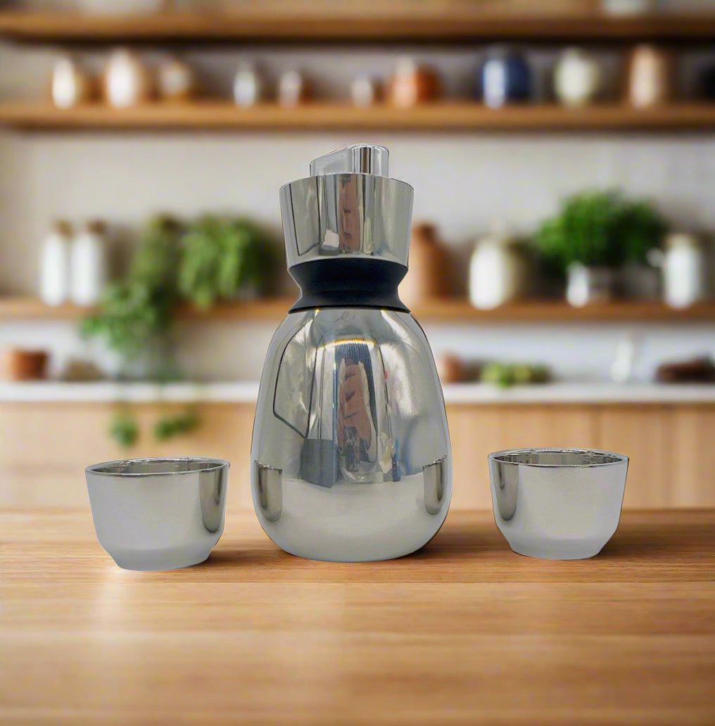 ALMARJAN Stainless Steel Vaccum Flask 600ml with 2 Cups 90ml, Silver - K06QS02 - Al Kabayel Discount CentreALMARJAN Stainless Steel Vaccum Flask 600ml with 2 Cups 90ml, Silver - K06QS02Tea SetsALMARJANAl Kabayel Discount Centre