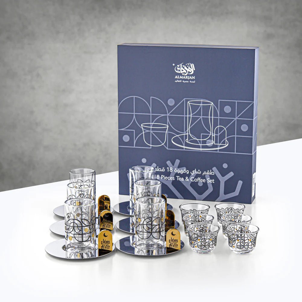 Almarjan Tea & Coffee Set 18 Pieces Black & Gold Pattern - Al Kabayel Discount CentreAlmarjan Tea & Coffee Set 18 Pieces Black & Gold PatternTea SetsALMARJANAl Kabayel Discount Centre
